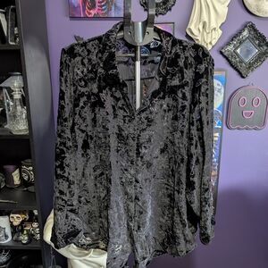 Torrid Black Velvet Button Down Shirt
